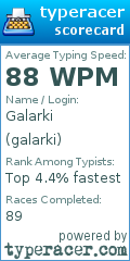 Scorecard for user galarki
