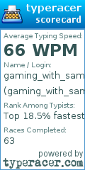 Scorecard for user gaming_with_sam_yt