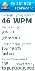 Scorecard for user ghmd86