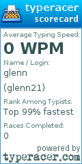 Scorecard for user glenn21