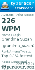 Scorecard for user grandma_suzan