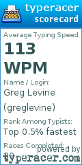 Scorecard for user greglevine