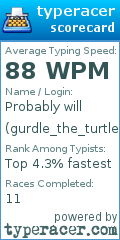 Scorecard for user gurdle_the_turtle