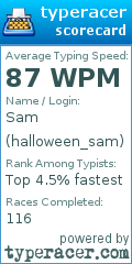 Scorecard for user halloween_sam