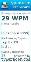 Scorecard for user hideonbush666