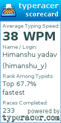 Scorecard for user himanshu_y