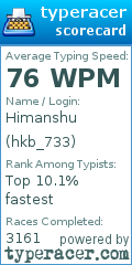 Scorecard for user hkb_733