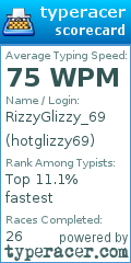 Scorecard for user hotglizzy69