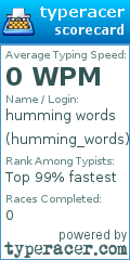 Scorecard for user humming_words