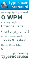 Scorecard for user hunter_x_hunter