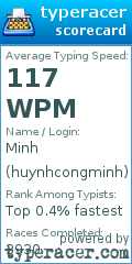 Scorecard for user huynhcongminh