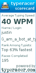 Scorecard for user i_am_a_bot_at_typing