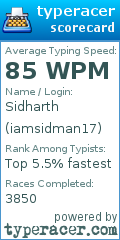 Scorecard for user iamsidman17