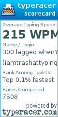 Scorecard for user iamtrashattyping