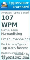 Scorecard for user imahumanbeing