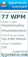 Scorecard for user imjustasexyboy