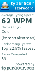 Scorecard for user immortalcatman