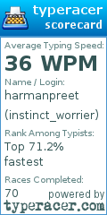 Scorecard for user instinct_worrier