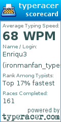 Scorecard for user ironmanfan_types