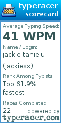 Scorecard for user jackiexx