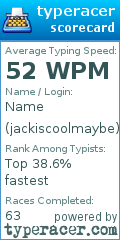 Scorecard for user jackiscoolmaybe