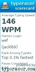 Scorecard for user jackl69