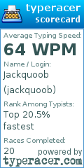 Scorecard for user jackquoob