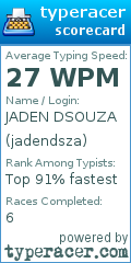 Scorecard for user jadendsza