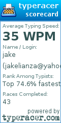 Scorecard for user jakelianza@yahoo.com