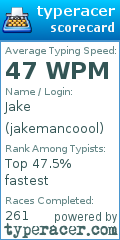 Scorecard for user jakemancoool