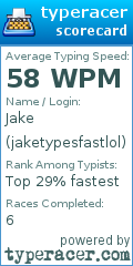 Scorecard for user jaketypesfastlol