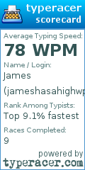 Scorecard for user jameshasahighwpm