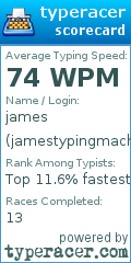 Scorecard for user jamestypingmachine