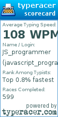 Scorecard for user javascript_programmer