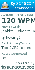 Scorecard for user jhkewing