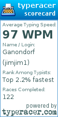 Scorecard for user jimjim1