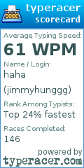 Scorecard for user jimmyhunggg