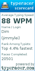 Scorecard for user jimmylei
