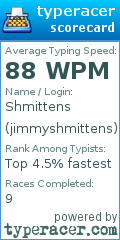 Scorecard for user jimmyshmittens