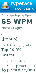 Scorecard for user jimpup