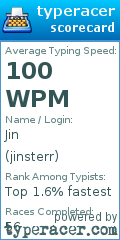 Scorecard for user jinsterr