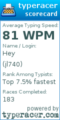Scorecard for user jl740