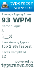 Scorecard for user jl__0