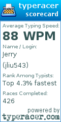 Scorecard for user jliu543