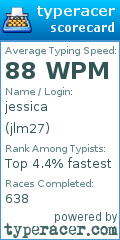 Scorecard for user jlm27