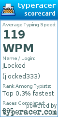 Scorecard for user jlocked333