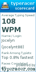 Scorecard for user jocelynt88