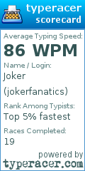 Scorecard for user jokerfanatics