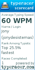 Scorecard for user jonydesistemas