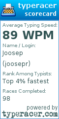 Scorecard for user joosepr